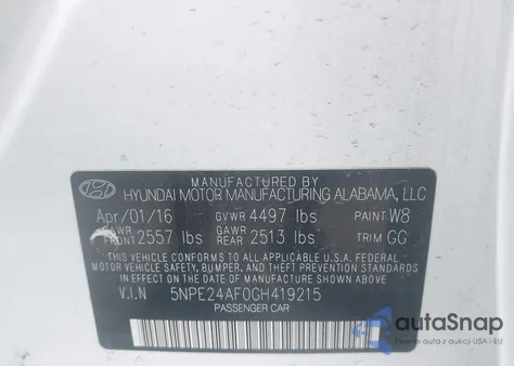 2016 Hyundai Sonata z USA, uszkodzony, nr VIN 5NPE24AF0GH419215